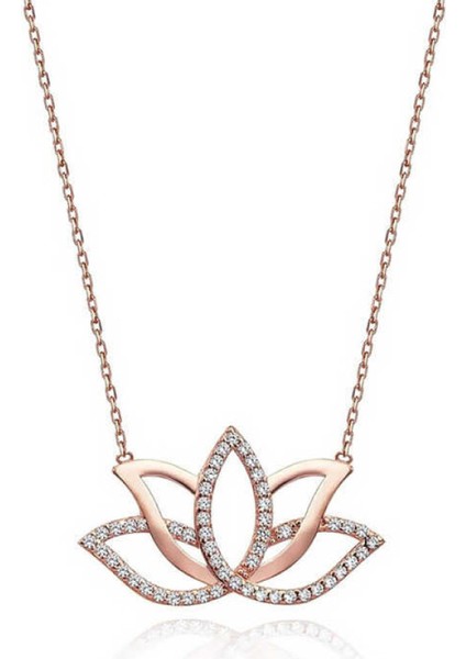 Gümüş Rose Lotus Çiçeği Kolye CSR2180839