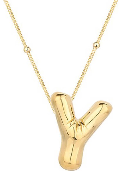 Gümüş Gold Balon Y Harfi Kadın Kolye CSR2185079