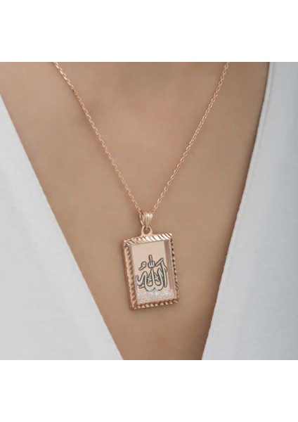 Gümüş Rose Allah Yazılı Kadın Kolye CSR2180869