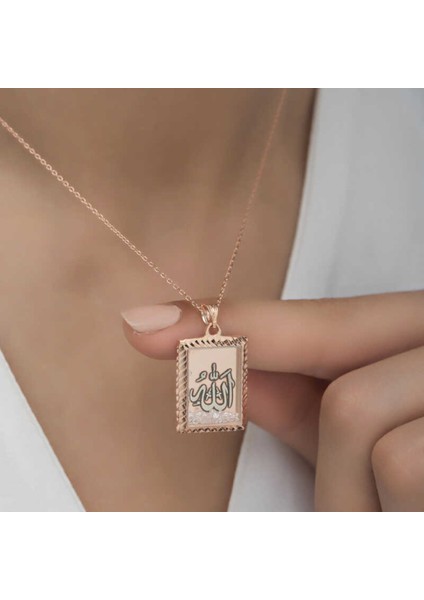 Gümüş Rose Allah Yazılı Kadın Kolye CSR2180869
