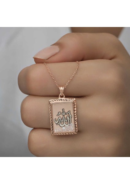Gümüş Rose Allah Yazılı Kadın Kolye CSR2180869