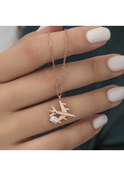 Gümüş Rose Tek Taşlı Uçak Kadın Kolye CSR2181233 fiyatları