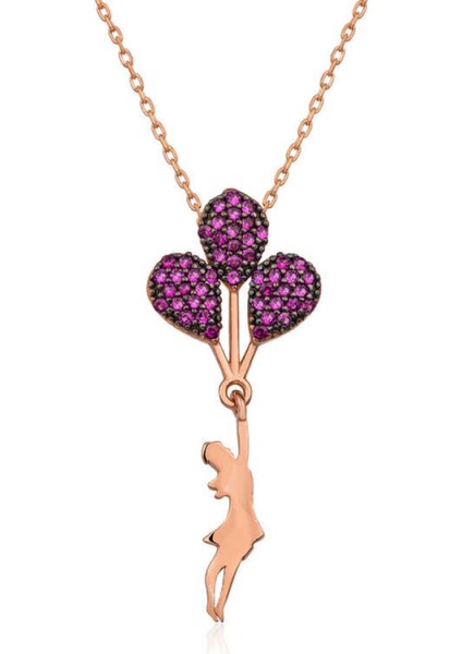 Gümüş Rose Kırmızı Balonlu Kız Kolye CSR2181193