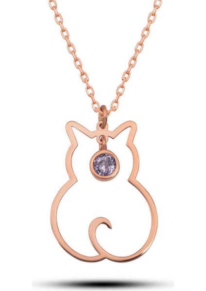 Gümüş Haziran Ayı Doğum Taşı Kedi Kadın Kolye CSR2181047
