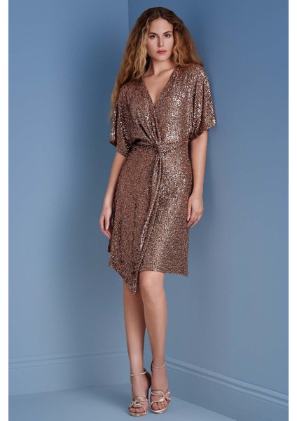Anvelop Bronz Payetli Elbise