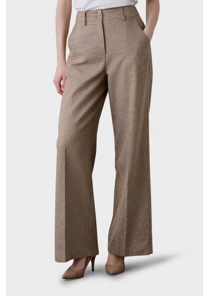 Keten ve Pamuk Karışımlı Regular Fit Yüksek Bel Geniş Paça Pantolon Bayan Pantolon 053 fiyatları