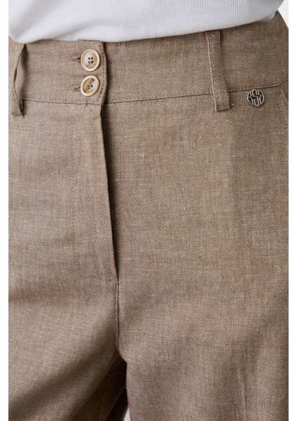 Keten ve Pamuk Karışımlı Regular Fit Yüksek Bel Geniş Paça Pantolon Bayan Pantolon 053 modelleri