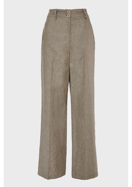 Keten ve Pamuk Karışımlı Regular Fit Yüksek Bel Geniş Paça Pantolon Bayan Pantolon 053 indirimleri