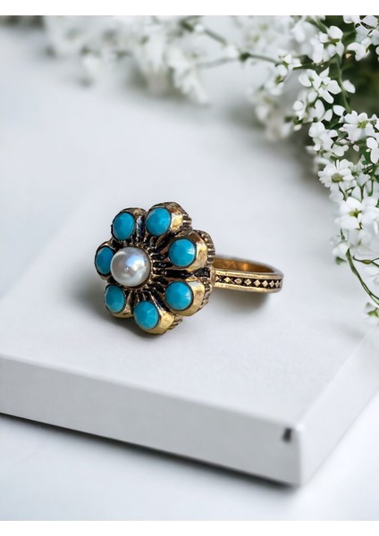 Turkuaz Taşlı Elmas Salkım Yüzük