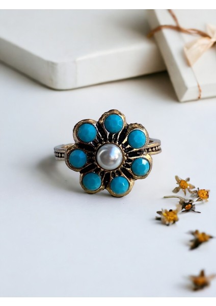 Turkuaz Taşlı Elmas Salkım Yüzük modelleri