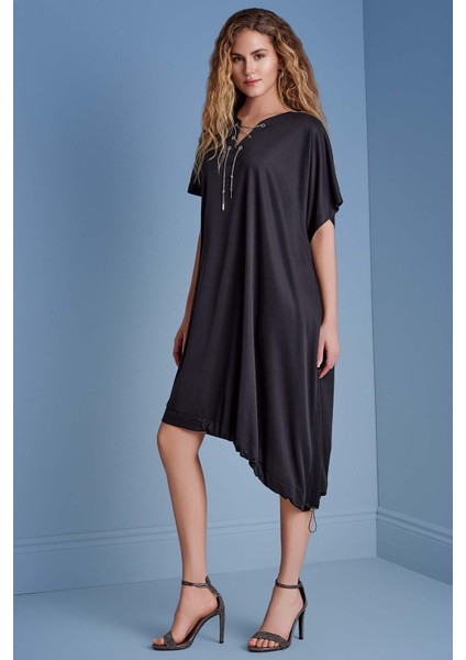 Kısa Kollu Siyah Örme Elbise