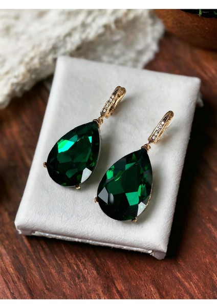 Kristal Taşlı Büyük Su Damlası Sallantılı Küpe modelleri