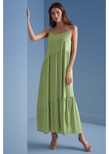 Ribana Yaka Yeşil Saten Elbise fiyatları