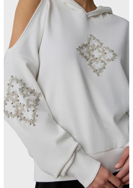 Taşlı Pamuklu Regular Fit Sırt Dekolteli Kapüşonlu Bluz Bayan Bluz 053 indirimleri