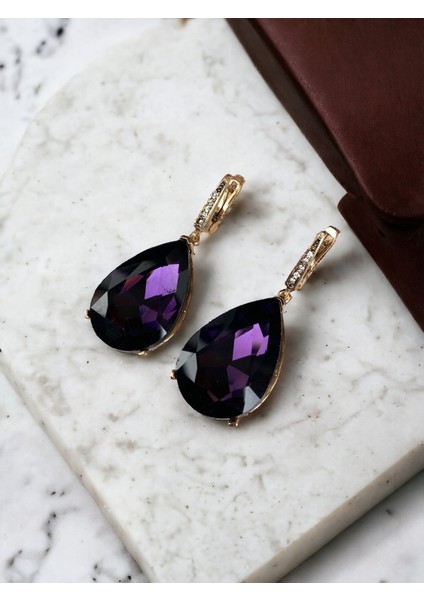 Kristal Taşlı Büyük Su Damlası Sallantılı Küpe modelleri