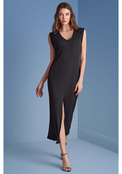 V Yaka Siyah Kaşkorse Elbise fiyatları