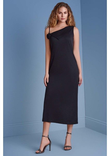 Asimetrik Yaka Siyah Örme Elbise fiyatları