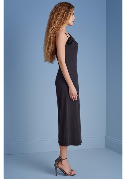 Asimetrik Yaka Siyah Örme Elbise modelleri