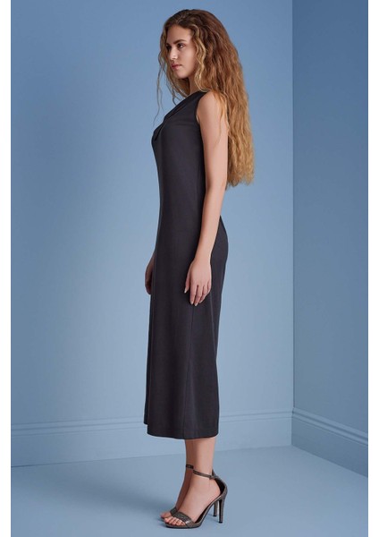 Asimetrik Yaka Siyah Örme Elbise fırsatları