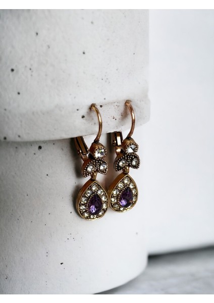 Kristal Taşlı Küçük Su Damlası Sallantılı Küpe