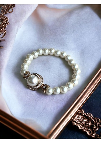 Zirkon Taşlı Sarmal Tek Sıra İnci Bileklik