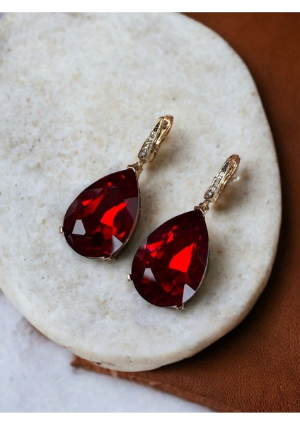 Kristal Taşlı Büyük Su Damlası Sallantılı Küpe modelleri