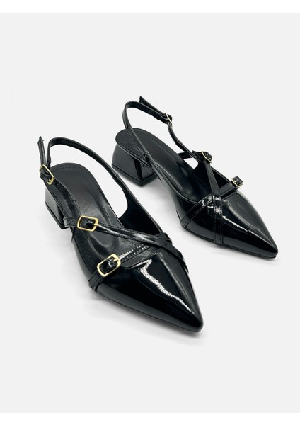 Siyah Arkası Açık Sivri Burunlu Kısa Topuk Günlük Babet Kadın Topuklu Ayakkabı fiyatları