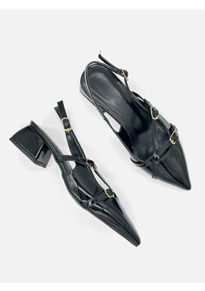 Siyah Arkası Açık Sivri Burunlu Kısa Topuk Günlük Babet Kadın Topuklu Ayakkabı fırsatları