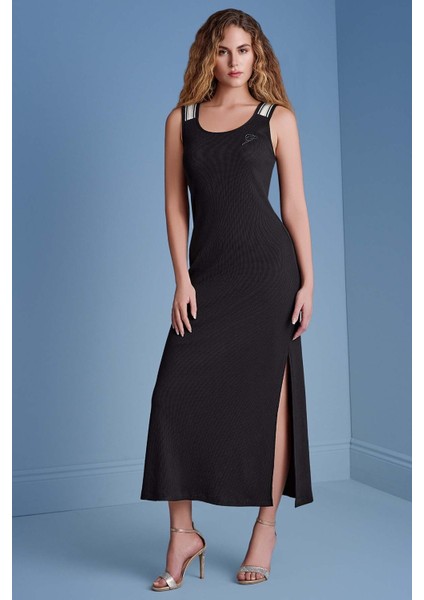 Kolsuz Siyah Kaşkorse Elbise