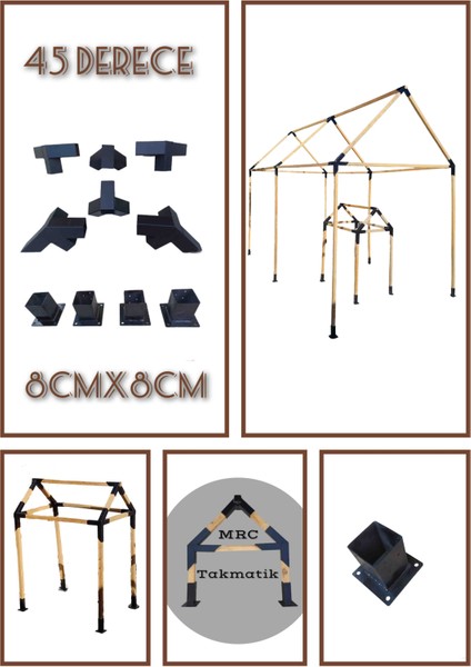 Mrc Takmatik Ahşap Bahçe Bağ Evi Pergola 45° Çardak Pergole Demir Bağlantı Braket Kiti Çadır Bungalov Garajı kulübe
