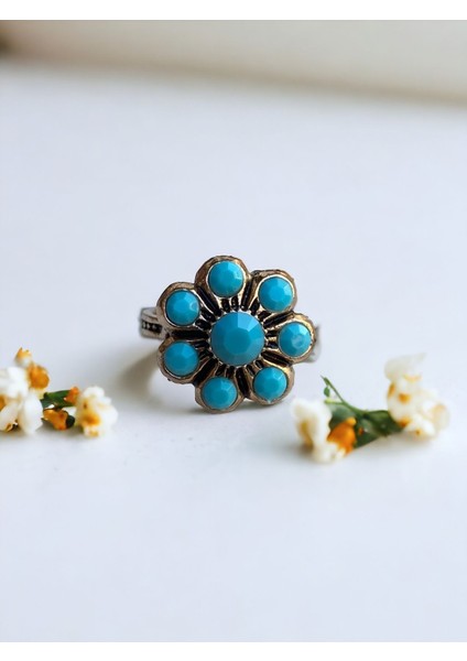 Turkuaz Taşlı Elmas Salkım Yüzük