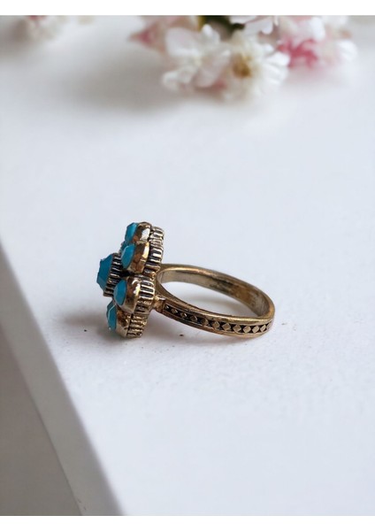 Turkuaz Taşlı Elmas Salkım Yüzük modelleri