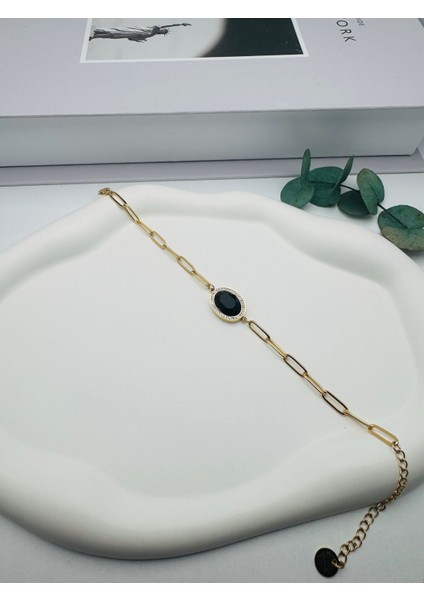 Siyah Taşlı Çelik Bileklik (Gold) Blk 2043 fiyatları