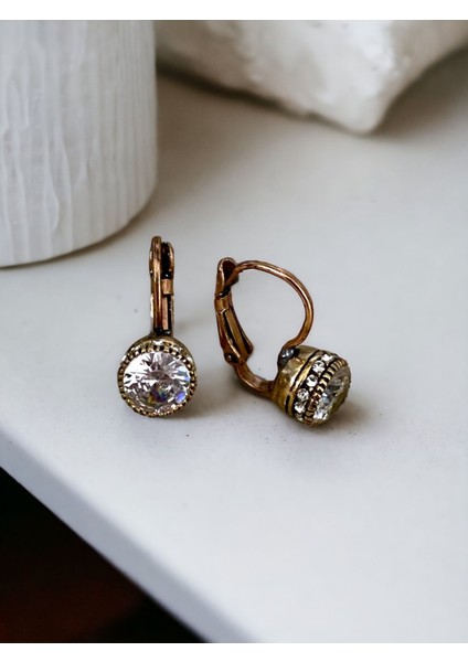 Elmas Montür Zirkon Taşlı Tek Taş Küpe