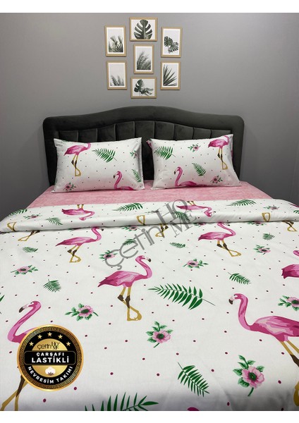 Çetinhome Çarşafı Lastikli Çift Kişilik Nevresim Takımı Flamingo indirimleri