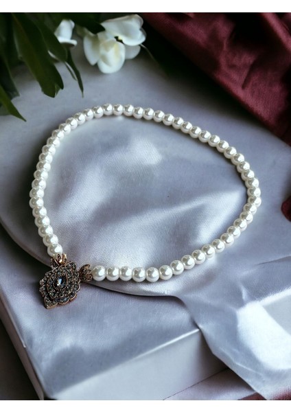 Zirkon Taşlı Tek Sıra Badem İnci Kolye indirimleri