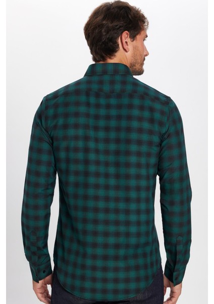 Slim Fit Kareli Pamuklu Kolay Ütü Yeşil Erkek Gömlek