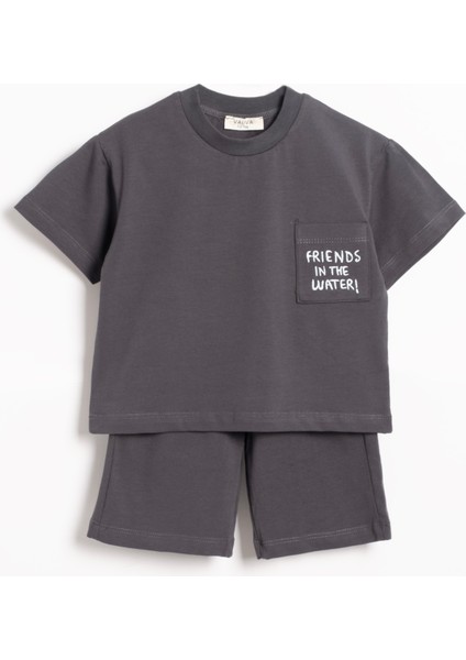 Cepli Takım T-Shirt Şort Unisex Çocuk Nakışlı Yazlık Takım