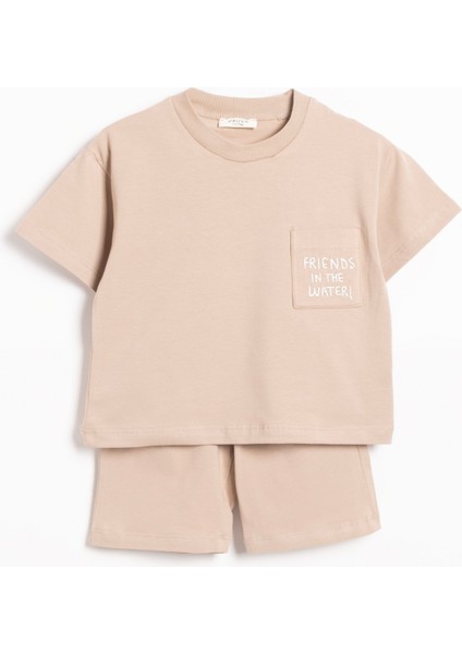Cepli Takım T-Shirt Şort Unisex Çocuk Nakışlı Yazlık Takım