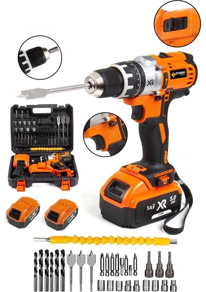 Xr 21VOLT 5 Pilli Darbeli Çift Akülü 33 Parça Set Metal Şanzuman Çantalı Akülü Vidalama Şarjlı Matkap