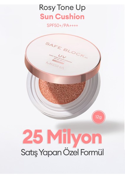 Nemlendirici Ton Eşitleyici Cushion Güneş Kremi Safe Block Rx Rosy Tone Up Sun Cushion SPF50+/PA++++