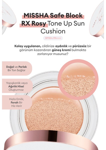 Nemlendirici Ton Eşitleyici Cushion Güneş Kremi Safe Block Rx Rosy Tone Up Sun Cushion SPF50+/PA++++ fiyatları