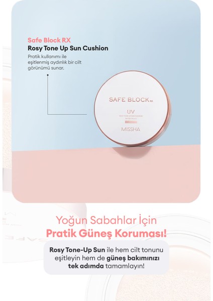 Nemlendirici Ton Eşitleyici Cushion Güneş Kremi Safe Block Rx Rosy Tone Up Sun Cushion SPF50+/PA++++ fırsatları