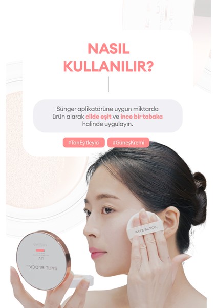 Nemlendirici Ton Eşitleyici Cushion Güneş Kremi Safe Block Rx Rosy Tone Up Sun Cushion SPF50+/PA++++ indirimleri