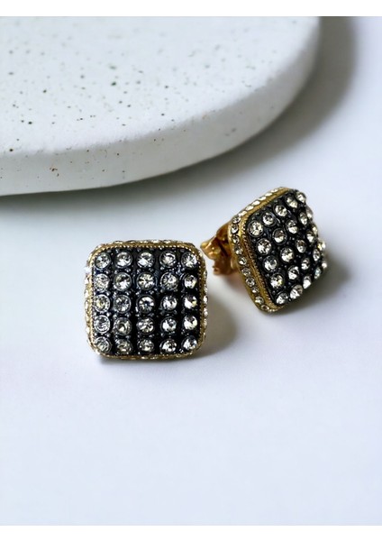 Elmas Montür Zirkon Taşlı Küçük Kare Küpe modelleri