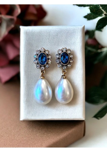 Oval Kristal Taşlı İnci Küpe fırsatları
