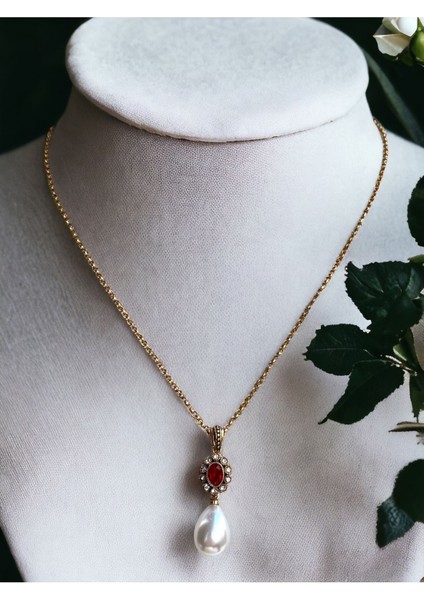 Oval Kristal Taşlı Mayorka İnci Kolye fiyatları