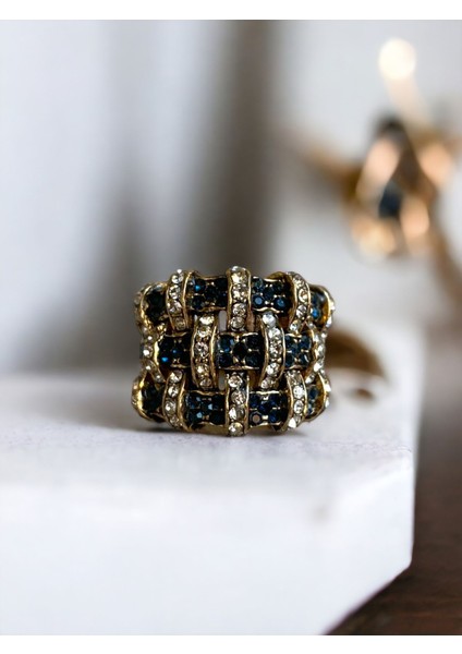 Zirkon Taşlı Safir Hasır Yüzük