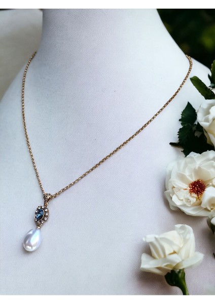 Oval Kristal Taşlı Mayorka İnci Kolye fiyatları