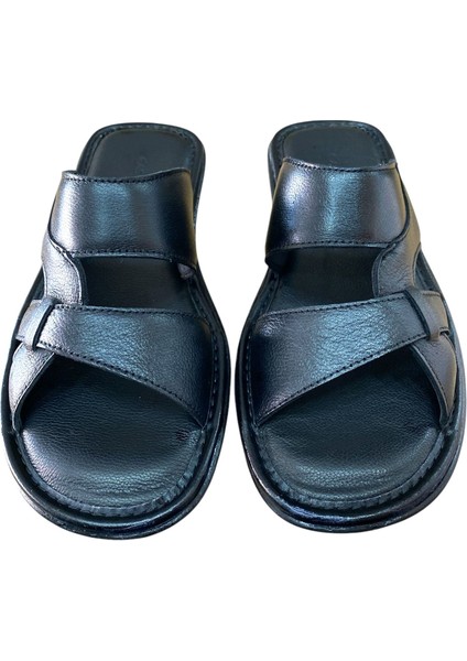 8521 Erkek Deri Yazlık Comfort Terlik Siyah